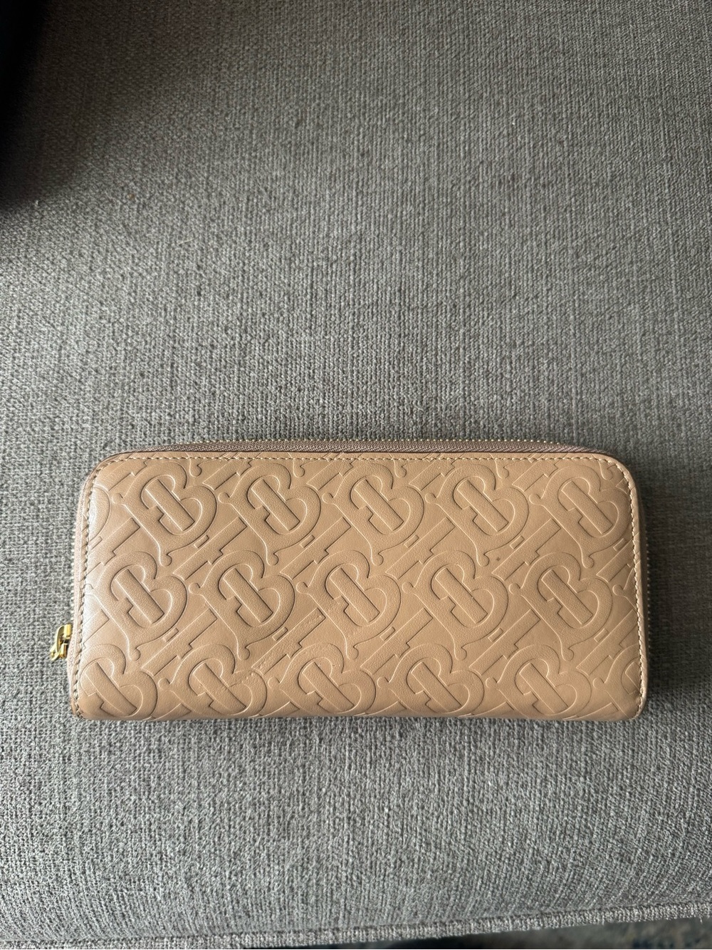 Burberry Tan Quilted TB Monogram Zip Wallet